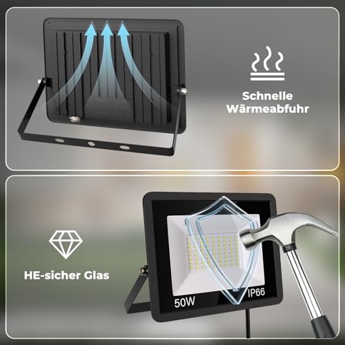 LED Strahler Außen,50W 5000LM Superhell Spotlight Außenleuchte Flutlichtstrahler (6500k Kaltweiß)… – Ansicht 5