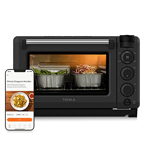 Tovala Gen 2 Smart Steam - Horno WiFi de encimera grande | Horno programable de 5 modos y control de smartphone | Tostada, vapor, hornear, asar y recalentar | Horno de convección y tostadora de acero negro y inoxidable