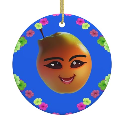 Adorno de cerámica para árbol de Navidad con estampado de pera amarilla sonriente, decoración navideña, colgante único para fiesta de Navidad