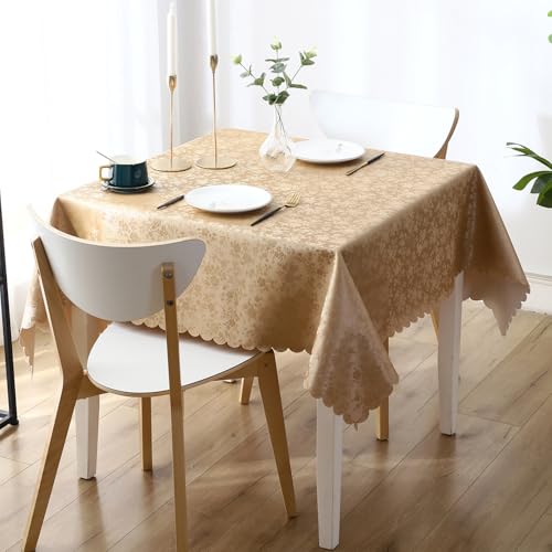 Image of Smiry Square Table Cloth, Waterproof Heavy Duty Vinyl Tablecloths, Wipeable Washable Table Cover for Kitchen and Dining Room (Brown, 70 inch X 70 inch)