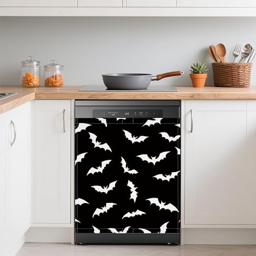 Image of Halloween Bats Dishwasher Covers for The Front Magnetic,Gothic Refrigerator Magnets Decoration,Reusable Dishwasher Cover Panel for Home Kitchen Decor 23x26 Inch