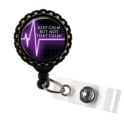 Purple Keep Calm, Not That Calm! Black Retractable Badge Reel ID Tag Holder by Geek Badges