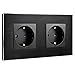 Produktbild Navaris Aluminium Schuko Steckdose zweifach - mit Montagematerial - Design Schutzkontakt Einbau Wandsteckdose mit Rahmen aus Aluminium - in Schwarz