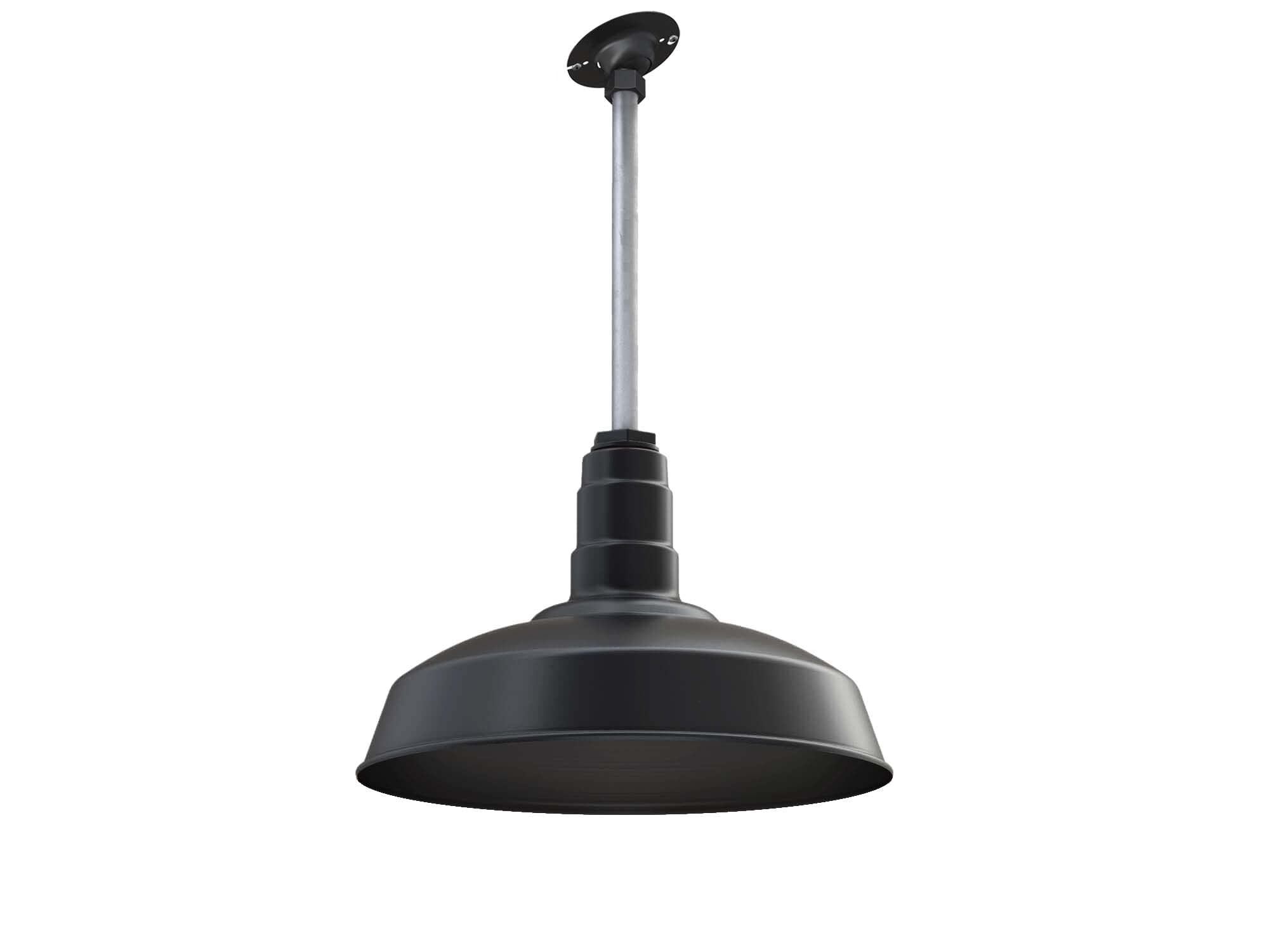12" Sloped Stem Barn Light Pendant 16" Dome | Garage Workshop | Matte Black