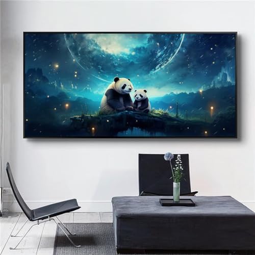 Kit Diamant Painting Full Panda Lune | Broderie Diamant 5D DIY 80x40 cm
