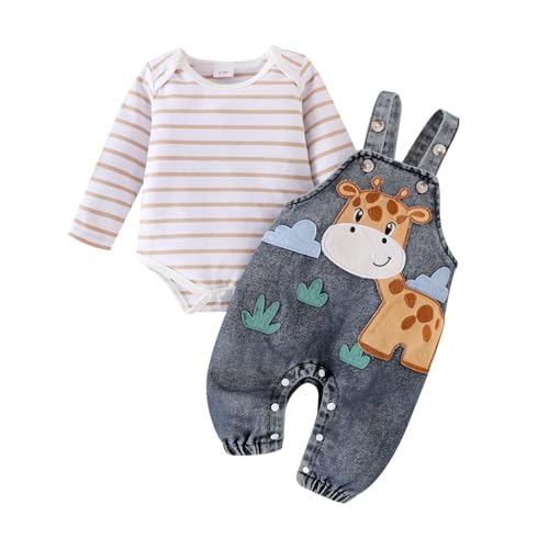 Image of Baby Boy Clothes Newborn Long Sleeve Romper Cartoon Animal Jeans Suspender Overalls Jumpsuit Fall Outfits 0-18 Months