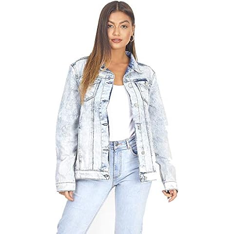 M1427 Denim Jacket Ladies Jean Parka Blue Size 8-24 Plus Size Boyfriend FIT Acid WASH (14, Acid Blue) Cover