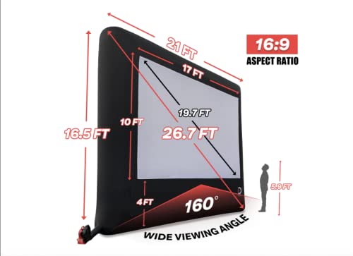 Elite Outdoor Movies Pantalla Inflable Premium - Superficie de Proyección Frontal/Trasera 20x11 Verdadera (Diagonal 24 pies) Lavable y Removible - Superficie a 4.5 pies del suelo miniatura 2