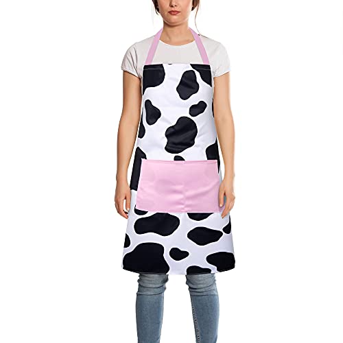 Rosielily Cute Apron Cow Apron For Women Kitchen Apron With Pockets For Cooking Baking Gardening Grilling Bbq Cow Gift For Women Black And White Cow Print Bib Aprons #TOP1