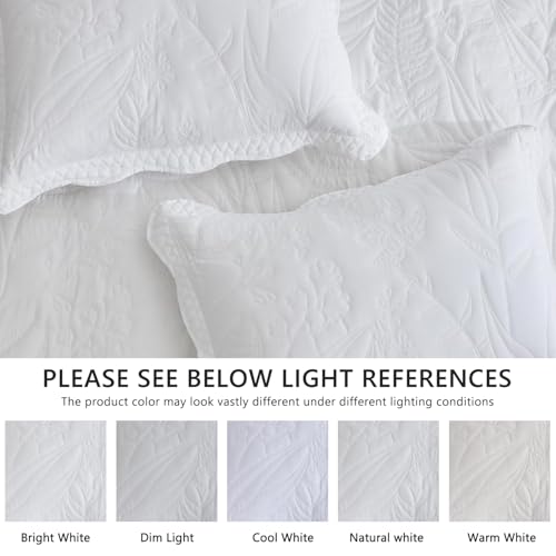 Image of Bedspread oversized Queen 102x118,Beautiful Leaf Stitching,5 PC, White