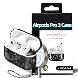 MONOCARBON Real Forged Carbon Fiber Case for AirPods Pro 3, Slim Protective Hard Cover with Lanyard,Compatible with MagSafe, Scratch-Resistant & Drop-Proof-Forged Matte Black
