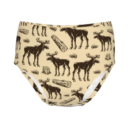 Vintage Moose And Wood Logs Girls' Underwear Soft Cotton Little Girls Panties Comfort Briefs