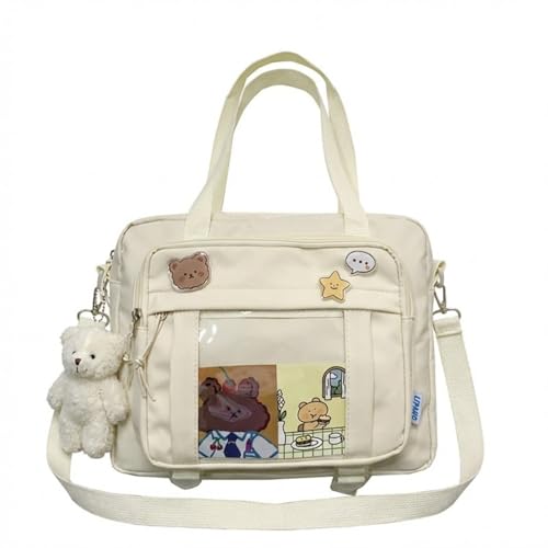 Image of Kawaii Crossbody Ita Bag for Women with Pin & Plush Bear - Japanese Messenger Bags Y2K Shoulder Purse
