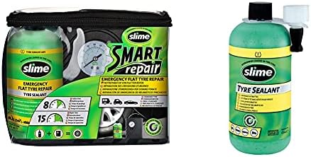 Slime CRK0305-IN Flat Tyre Puncture Repair, Smart Repair, Emergency Kit for Car Tyres, Includes Sealant and Tyre Inflator Pump, Suitable for Cars and Other Highway Vehicles, 15 Min Fix