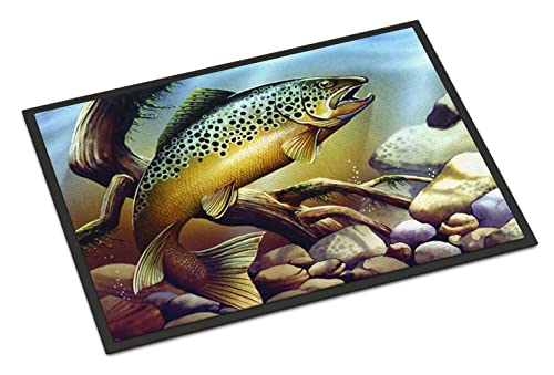 Caroline's Treasures PTW2038JMAT Brook Trout Doormat 24x36 Front Door Mat Indoor Outdoor Rugs for Entryway, Non Slip Washable Low Pile, 24H X 36W