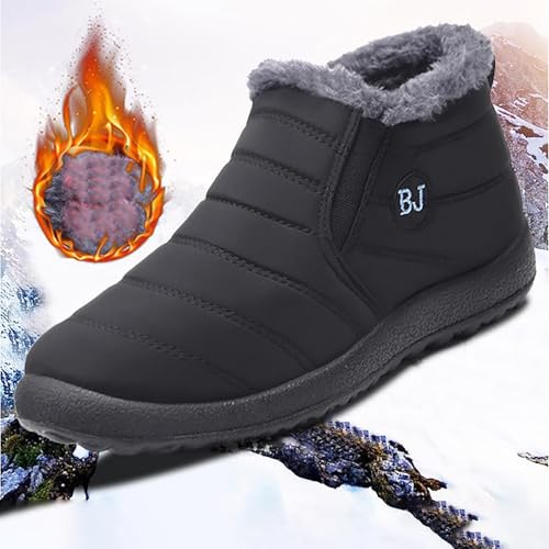 gassi schuhe damen wasserdicht Winterschuhe Damen Warme Wasserdicht Winterstiefel Gefüttert Reißverschluss Plush Gefütterte Schneestiefel Winter Kurzschaft Rutschfeste Stiefel Weitschaft Schwarz 38