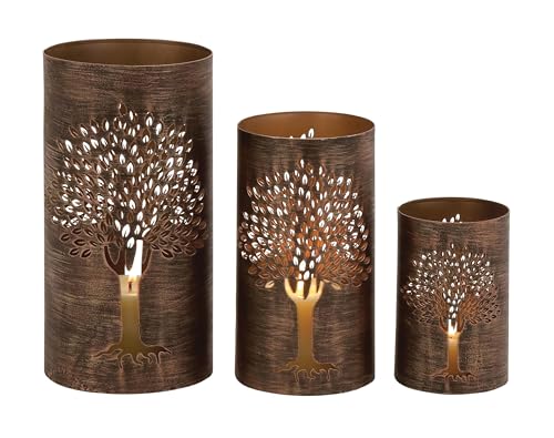 Deco 79 Metal Indoor Outdoor Candle Lantern Tree Decorative Lantern Candle Holder, Set of 3 Lantern 12