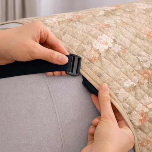 Image of STITCHNEST 'Double Vie Collection Series' Cotton Quilted Reversible Sofa Cover 3 Seater with Arm Rest and Pocket | Size 70x60 Inch