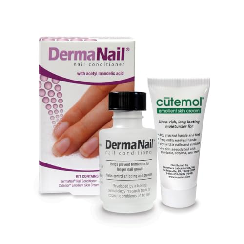 DermaNail Nail Strengthener & Cuticle Cream Set - Fingernail Care Kit with Liquid Nail Strengthener & Cutemol Cream (11.5g Sample) Healthy Growth - Repair for Brittle, Damaged, Thin, & Peeling Nails