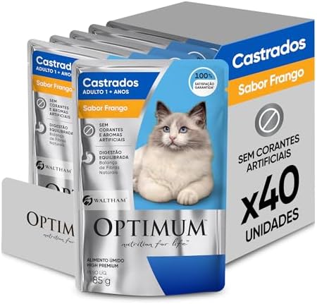Pack Ração Úmida Optimum Sachê para Gatos Adultos Castrados Frang...