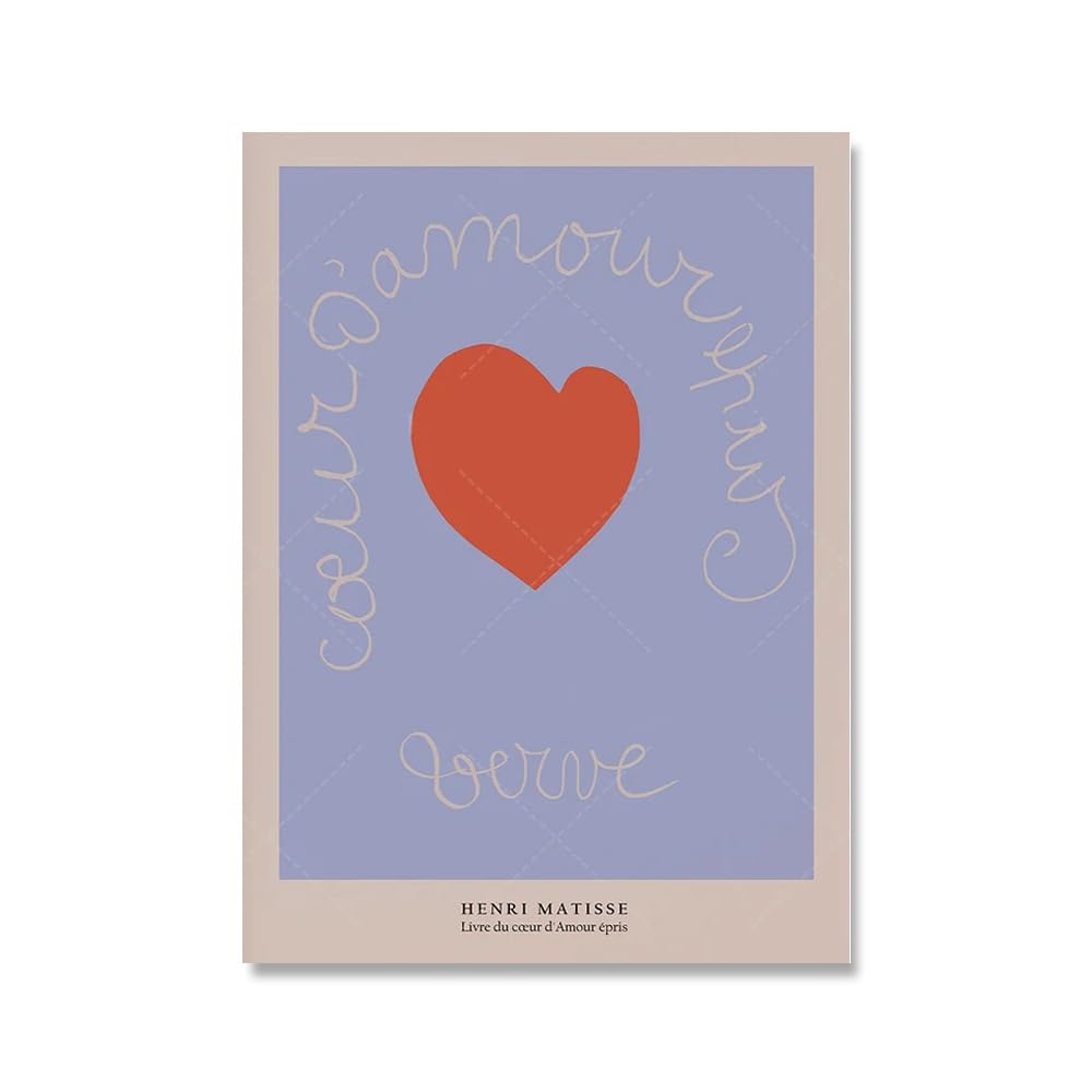 QSDTGHUIKP Henri Matisse Heart Prints Heart of Love Wall Art Henri Matisse Poster and Painting Aesthetic Canvas Picture for Home Decor 16x24inx1 Frameless