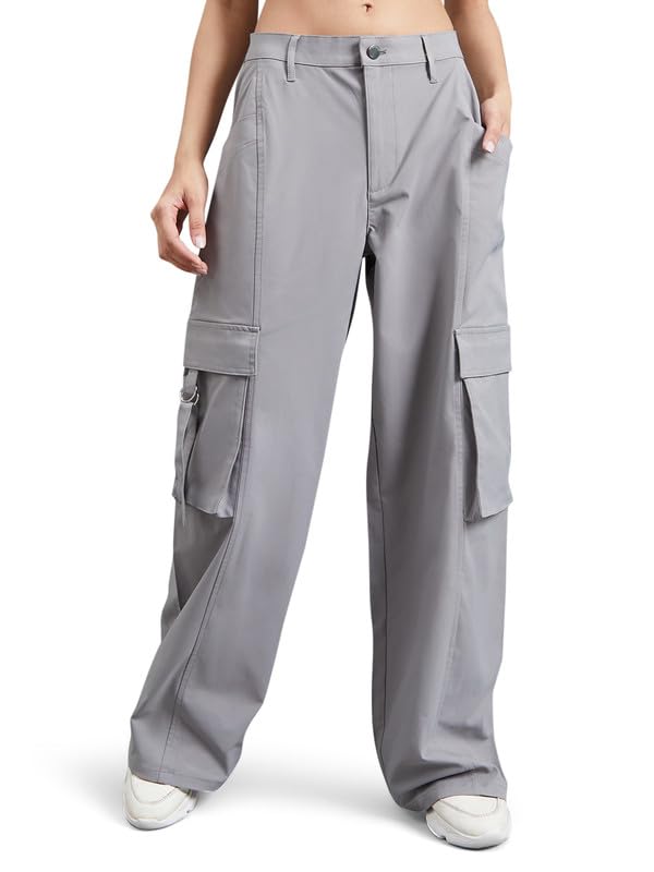 Image of GO COLORS Mostlysane Collection Polyester Cargo Pant for Women | Lightweight, Mid Rise, 4 Pockets