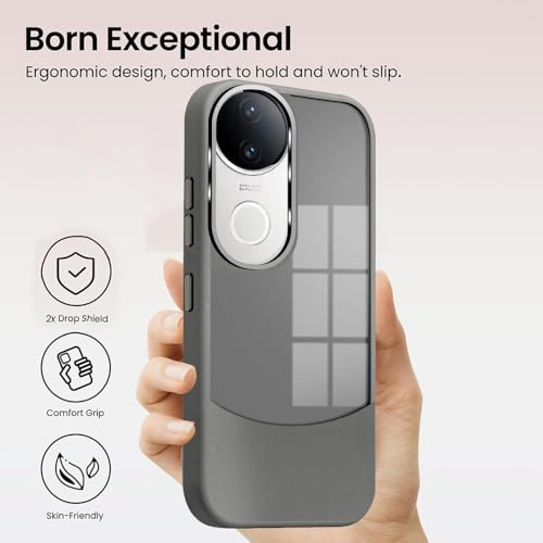Image of KARWAN️Fusion Edge Leather Transparent Mobile Back Case | Slim Fit | Anti-Fingerprint| Scratch-Resistant | Premium Grip | Shockproof case | Back Cover for Vivo V50 || Grey