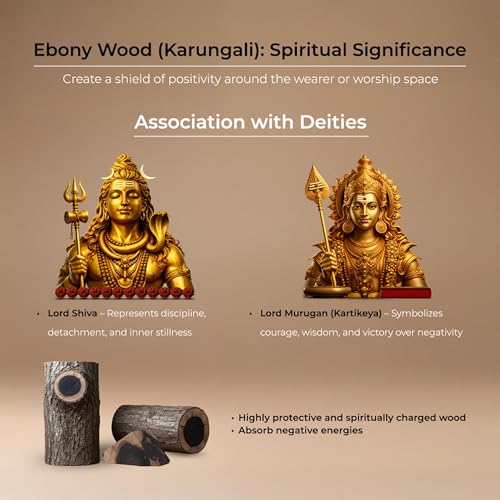 Image of DIVINE HINDU OM Shiva Trishool Karungali Mala, 54 Beads | Government Lab-Certified Black Ebony Wood Spiritual Necklace for Men & Women | Verify at divinehindu.in /Verify