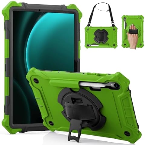 ZtotopCases for Samsung Galaxy Tab S9 FE 5G 10.9 Inch/Tab S9 11 Inch Case 2023, 360° Rotating Hand Strap &Stand, Heavy Duty Full Body Protective Cover with Pencil Holder for Tablet S9 FE/S9, Green Cover