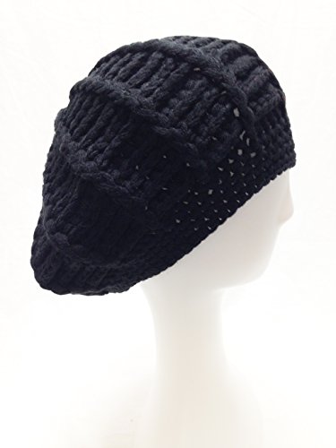 Angela & William Women Ladies Baggy Beret Chunky Knit Knitted Braided Beanie Hat Ski Cap Black #TOP1