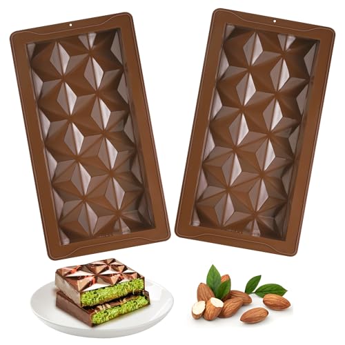 TranRantic 2 Piezas Moldes de Chocolate Dubai, Molde Turron Silicona Grueso, Moldes de Caramelo Grandes Reutilizables, Molde Barra de Chocolate No Pegajosos para Chocolate Jalea Dulce Hielo(Marrón)