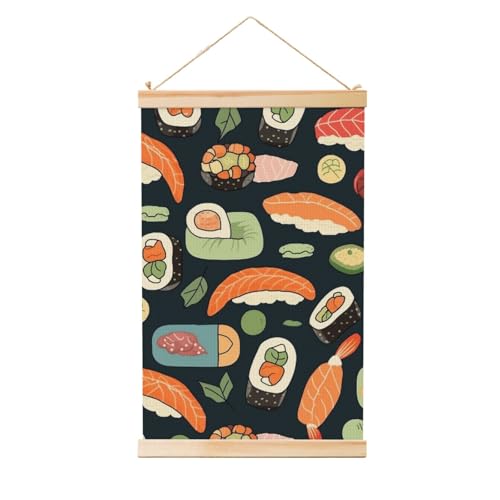 Affiches d'art avec cadres en bois TRSGKSQP et bannière suspendue motif sushis
