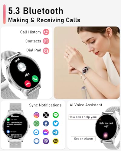 Image of Smart Watches for Women, 1.27'' TFT Fitness Watch With Bluetooth Answer /Make Call,24H Heart Rate /SpO2 /Sleep Monitor /Menstrual Cycle /120+ Sports Fitness Tracker for iPhone Android iOS(4 Straps,Silver)