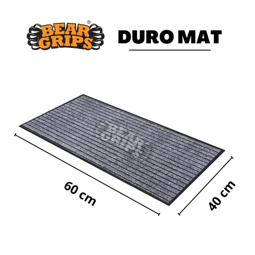 Image of BEAR GRIPS Duro 7 Striped Double-Colored Door, Home and Office mat Anti-Slip PVC Backing for dust Removal, wear-Resistant Main Door, and Kitchen Rug, 6mm Thick, Color: Grey & Black, Size 40X60 cm