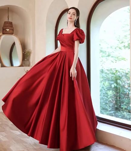 Puffy Sleeve Prom Dresses Long Satin Princess Ball Gown Pockets A Line Evening Gowns for Women Formal4