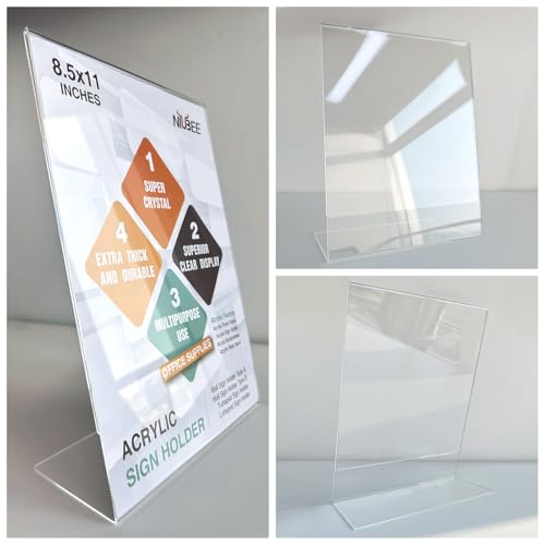 NIUBEE Acrylic Sign Holder 8.5 x 11 Inches 5 Pack Slanted Back, Clear Plastic Sign Holder Paper Display Table Stand for Office, Store, Restaurant by NIUBEE - Image 2