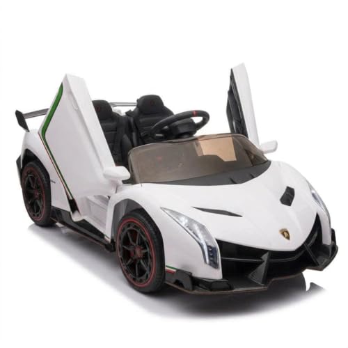 GarveeMore Coche Eléctrico Infantil Lamborghini 12V Licenciado – Puertas De Tijera Con Control Remoto Para Padres – Luces LED y Reproductor MP3 – Asiento Amplio – Juguete De Batería Para Niños -Blanco