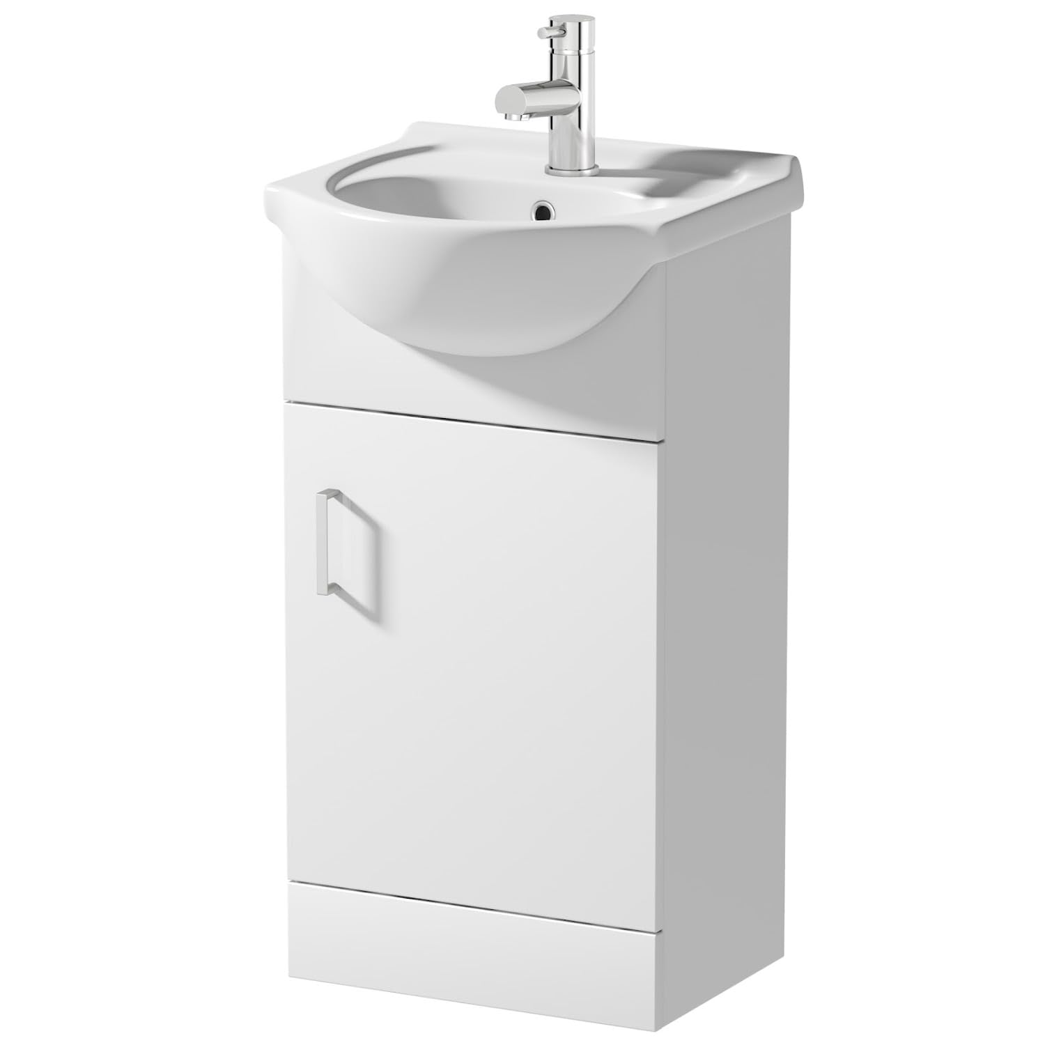 BAYSTONE® 450mm Vanity Unit Basin Sink Bathroom Storage Cabinet Cupboard Freestanding, Single Tap Hole Ceramic Wash Basins, Soft Close Door, White Gloss