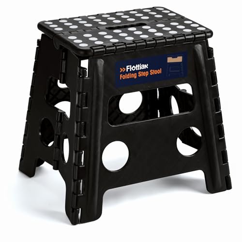 Flottian 13" Folding Step Stool for Adults and Kids Holds Up to 300 lbs,Non-Slip Folding Stools with Handle, Compact Plastic Foldable Step Stool for Bathroom,Bedroom, Kitchen Gray,1PC by Flottian - Used condition - US$14.37
