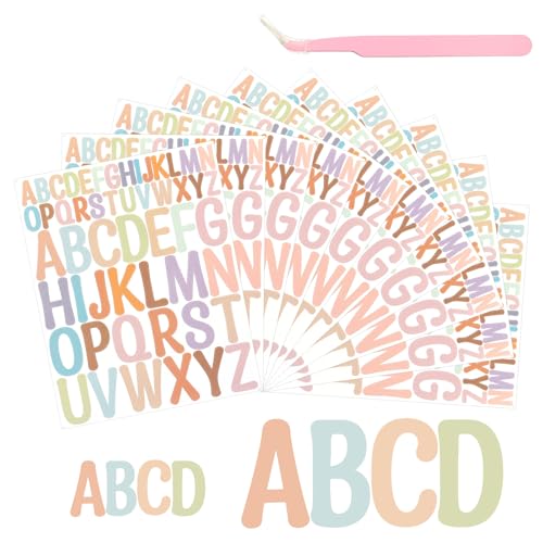 520 Stück/10 Blatt Buchstaben Aufkleber Selbstklebendes Vinyl Buchstaben Sticker Bunte Klebebuchstaben mit Pinzette für Postfach Scrapbooking Grußkarte Basteln Dekoration