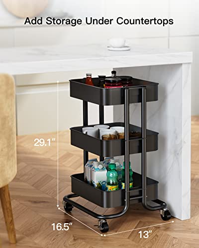 image for Pipishell 3 Tier Metal Rolling Utility Cart, Heavy-Duty Storage Rollin