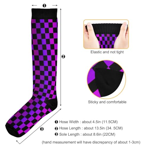 Pigsaly Purple Black Checkerboard Women's Compression Socks Buffalo Check Plaid Athletic Tube Sock Unisex Casual Knee High Socks Outdoor Sport Socks For Running Hiking Travel3