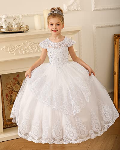 Abaowedding Beaded Lace Appliques Flower Girl Dress First Communion Ball Gown Kids Pageant Prom Dresses4