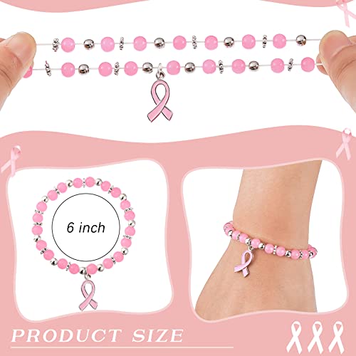 Taiyin Breast Cancer Awareness Beaded Multi Colored Bracelet Adjustable Breast Cancer Gifts for Women Pink Ribbon Bracelets (12 Pcs)2