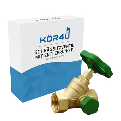 kör4u Válvula de asiento inclinado de 1 pulgada, latón, husillo ascendente, rosca interior en ambos lados, apta para agua potable (1 pulgada con vaciado)