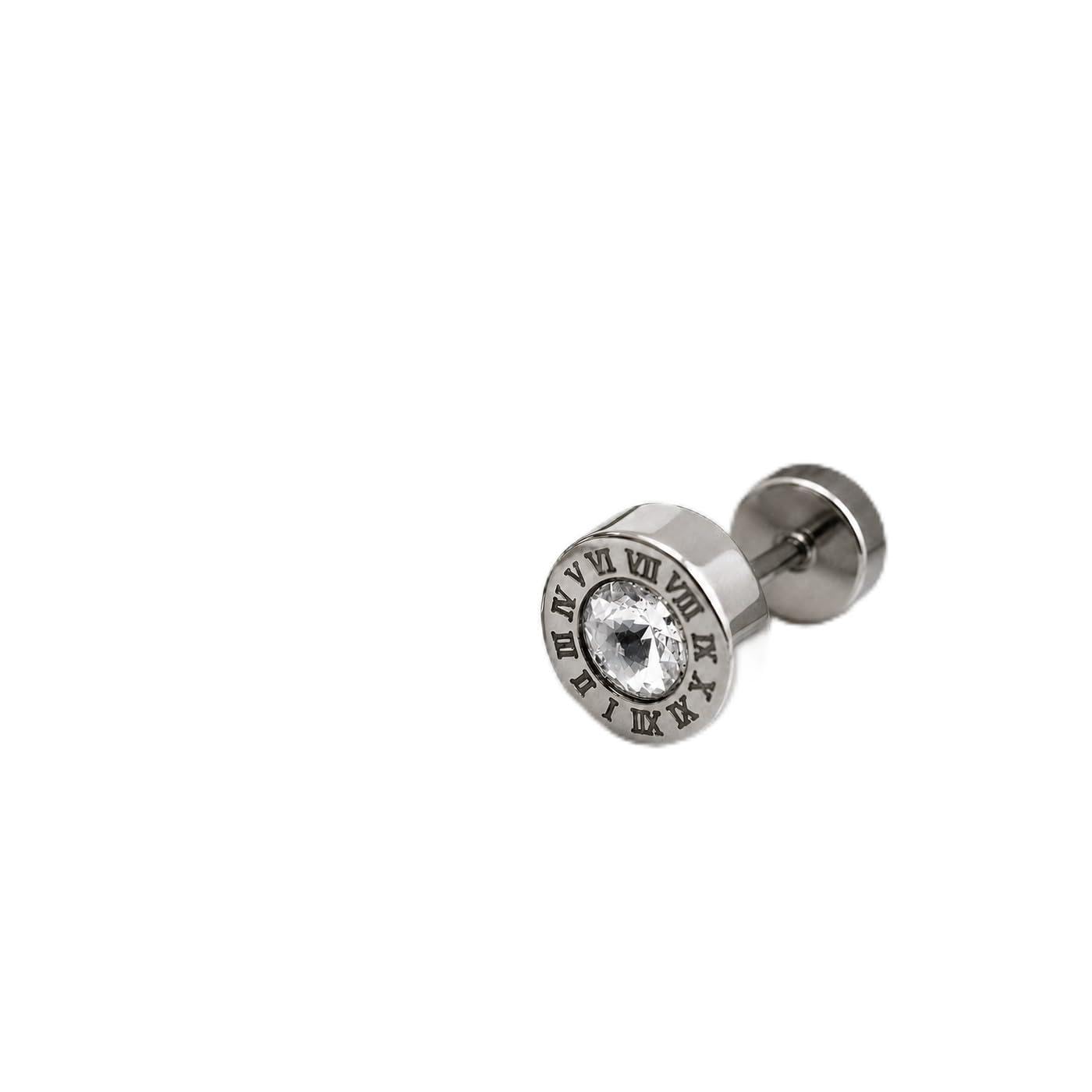Luxury Roman Dial Inspired Silver Stud Earring Cubic Zirconia Crystal Ear Stud-picture-23