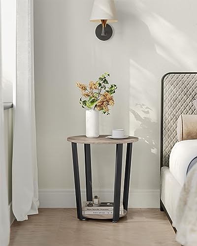 Image of VASAGLE Round Side End Table, 2-Tier Accent Bedside Table with Storage Shelf, Easy Assembly, Nightstand for Small Spaces, Living Room, Bedroom, Heather Greige and Ink Black ULET057B02