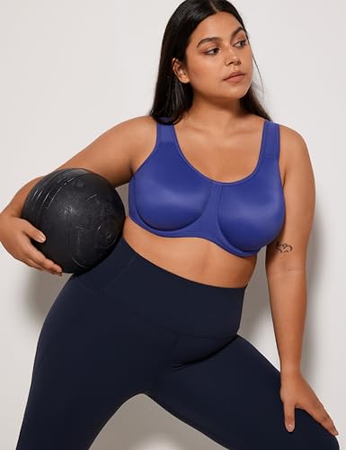 Image of SYROKAN Women's Max Control Underwire Sports Bra High Impact Plus Size with Adjustable Straps Unlined Bra