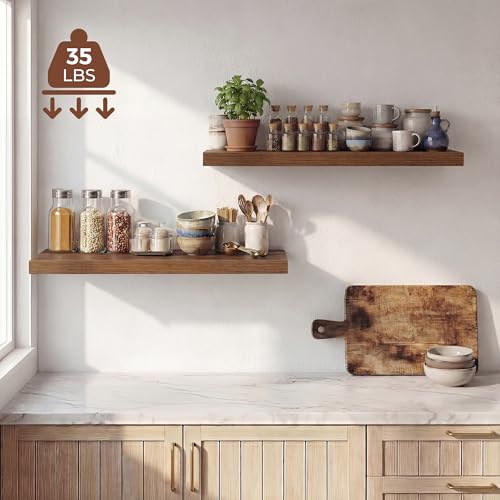 Image of Dreamland 32 Inches Floating Shelves for Wall, 9.3 inch Deep Long Floating Shelves Set of 2, Large Display & Storage Shelf, Wall Shelf for Bathroom Bedroom Living Room Kitchen Office, Walnut