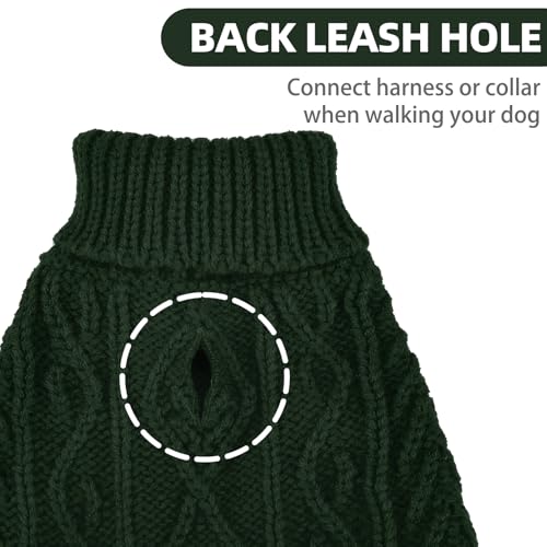 Image of PUPTECK Dog Sweater, Turtleneck Warm Knitted Pullover Coat, Thick Cable Knitwear Clothes in Winter, Pet Apparel Outfits for Small Medium Dogs, for Cold Weather Indoor & Outdoor, Deep Green SM